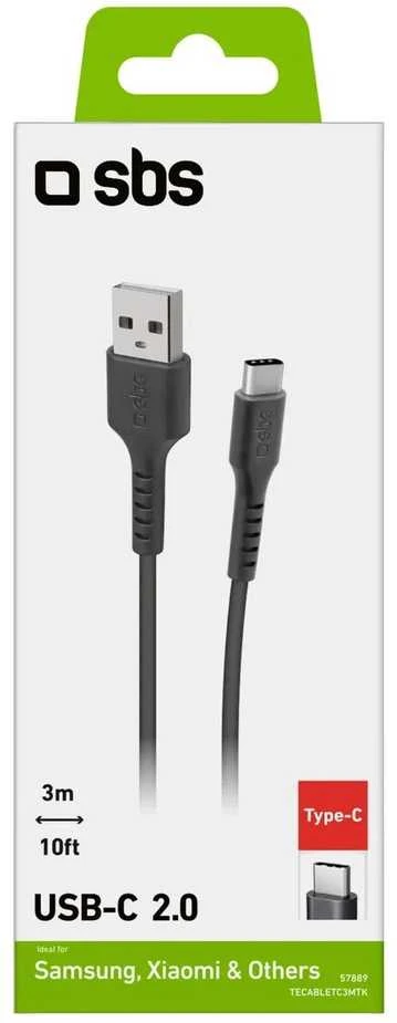 SBS TECABLETC3MTK USB-A - USB-C kabelis 3m - juodos spalvos
