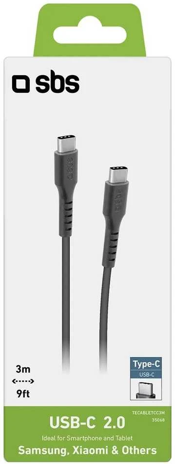 SBS TECABLETCC3M USB-C – USB-C 3m kabelis – juodos spalvos