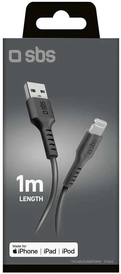 SBS TECABLEUSBIP589K USB-A – Lightning kabelis 1m MFi Certified – juodos spalvos