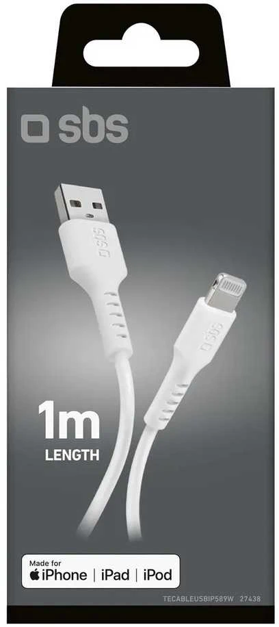 SBS TECABLEUSBIP589W USB-A – Lightning kabelis – baltos spalvos