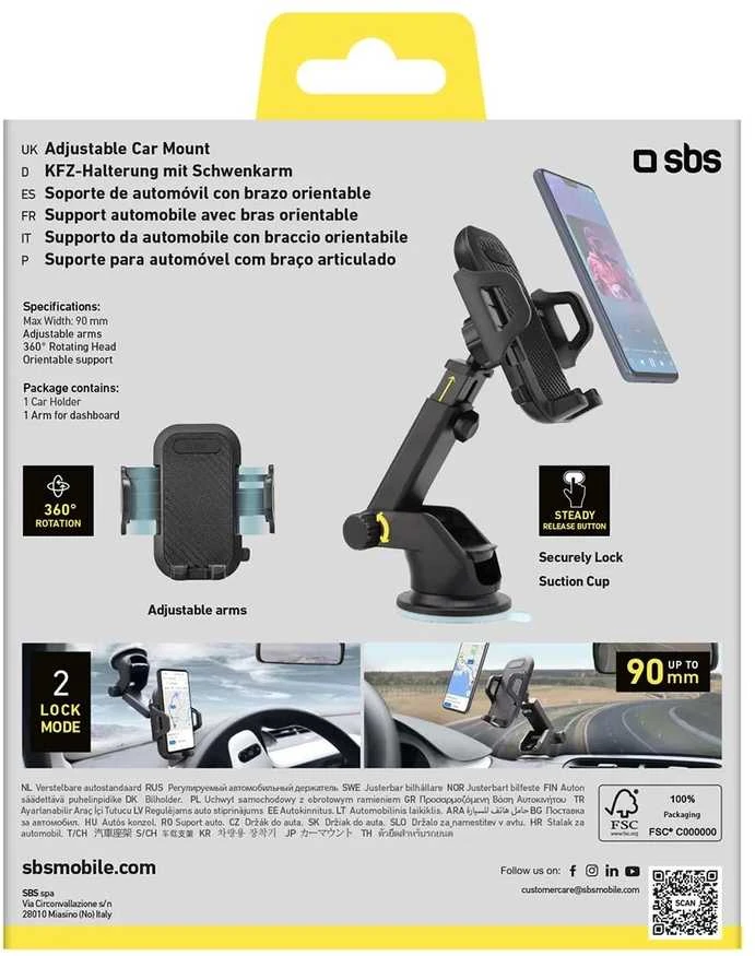 SBS Teleskopinis automobilinis laikiklis with suction cup juodos spalvos