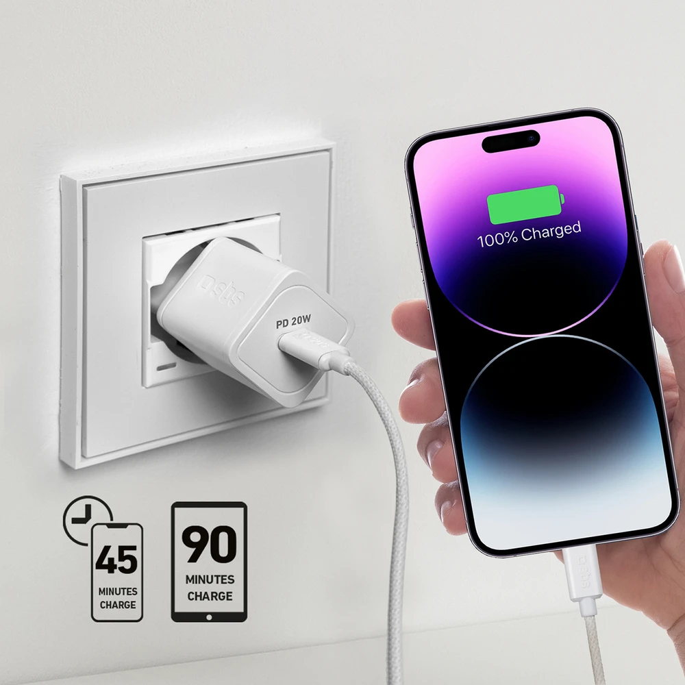 Kelioninis įkroviklis PD 20W Type C, 20W USB By SBS Baltas
