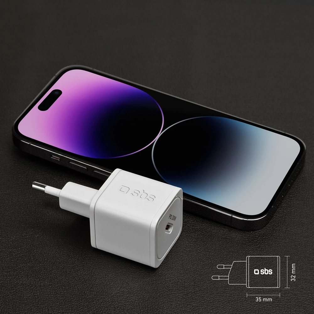 Kelioninis įkroviklis PD 20W Type C, 20W USB By SBS Baltas