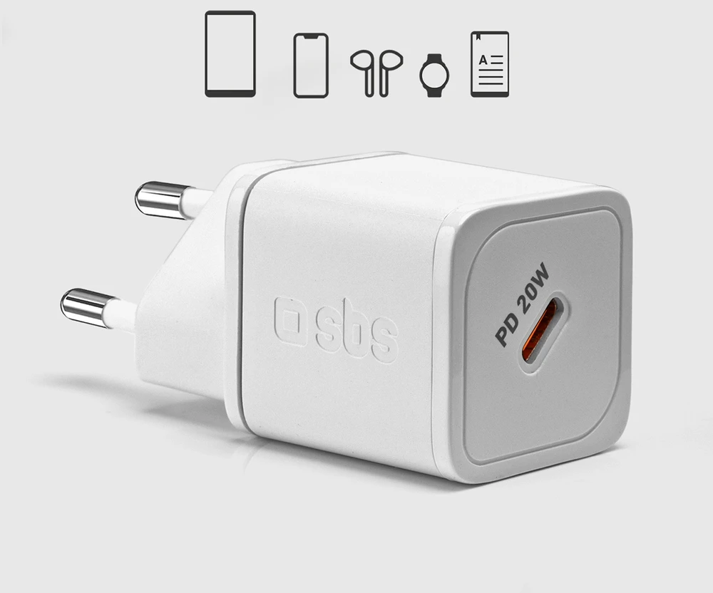 Kelioninis įkroviklis PD 20W Type C, 20W USB By SBS Baltas