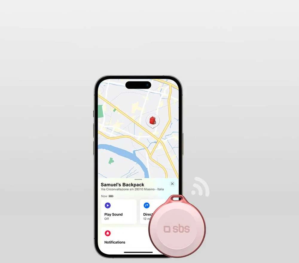 SBS Track My Circle Atsparus vandeniui IP65 Locator Compatible with Apple Find My – rožinės spalvos