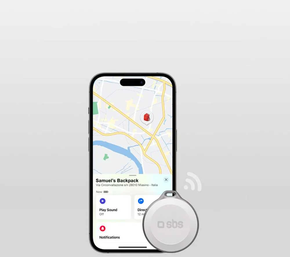 SBS Track My Circle atsparus vandeniui IP65 lokatorius, suderinamas su Apple Find My™ ir Baltas