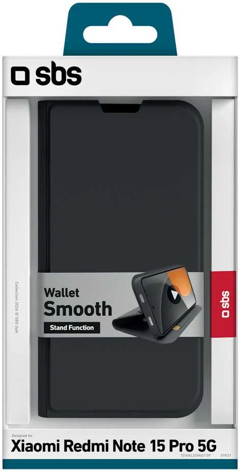 SBS Wallet Smooth dėklas skirtas Xiaomi Redmi Note 15 Pro with Flip – juodos spalvos