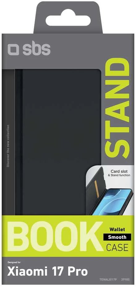 SBS Wallet Smooth dėklas skirtas Xiaomi 17 Pro with Flip – juodos spalvos