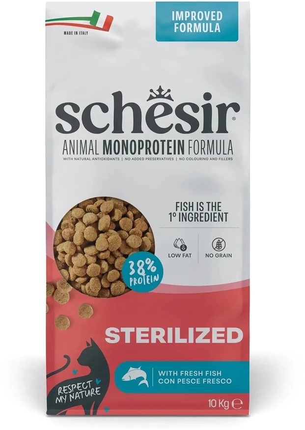 SCHESIR Animal Mono Protein Formula Sterilized fish – sausas pašaras katei – 10 kg