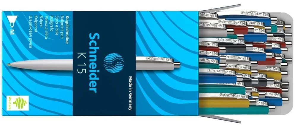 Schneder Tušinukas Schneider K15, 1 mm, mėlynas tušas, įvairių spalvų korpusai