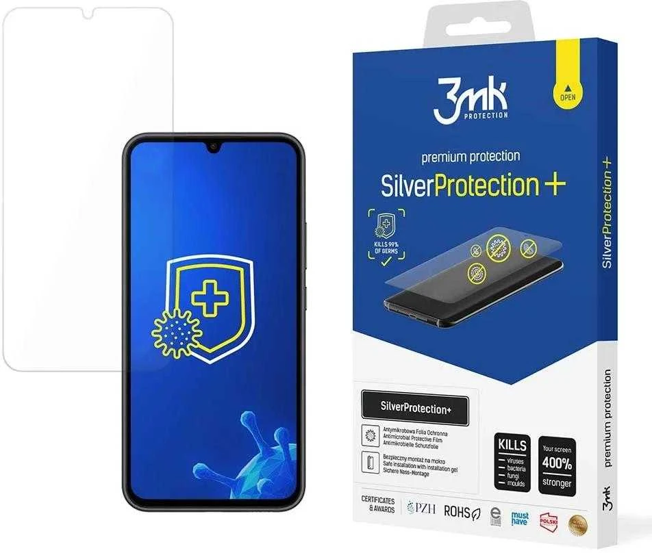 Ekrano apsauga Samsung Galaxy A34 5G antibakterinė ekrano apsauga žaidėjams iš 3mk Sidabrinis Protection+ serijos