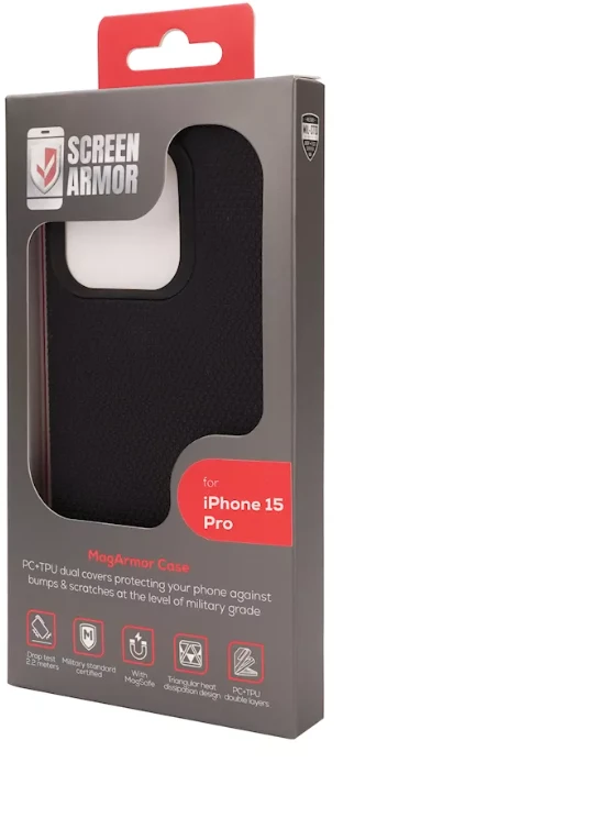 ScreenArmor MagArmor Dėklas iPhone 15 Pro, juodas