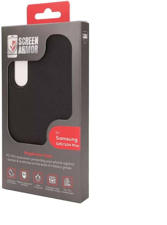 ScreenArmor MagArmor Case Apsauginis MagSafe Dėklas Samsung Galaxy S25 Plus/S24 Plus juodos spalvos
