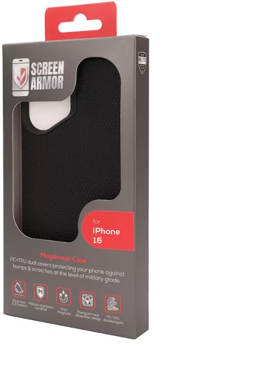 ScreenArmor MagArmor Dėklas iPhone 16, juodas