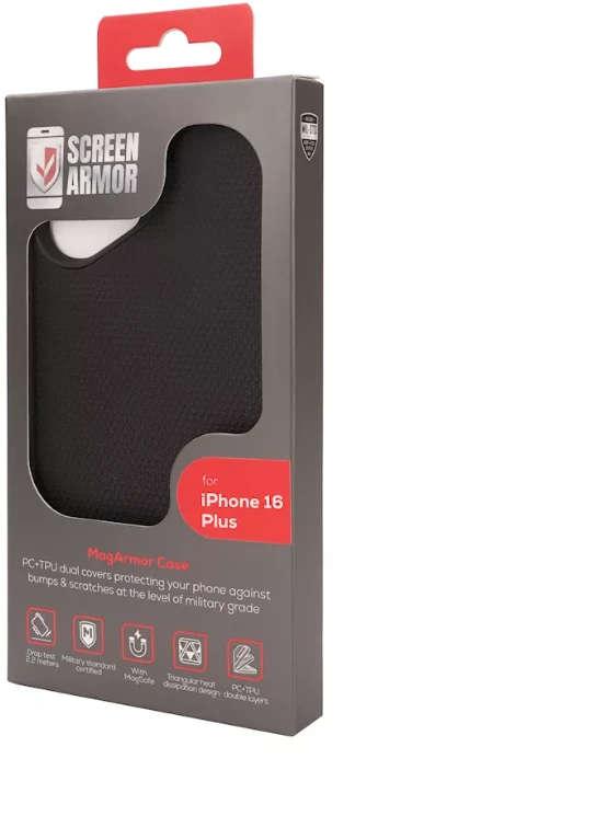 ScreenArmor MagArmor Dėklas iPhone 16 Plus, juodas