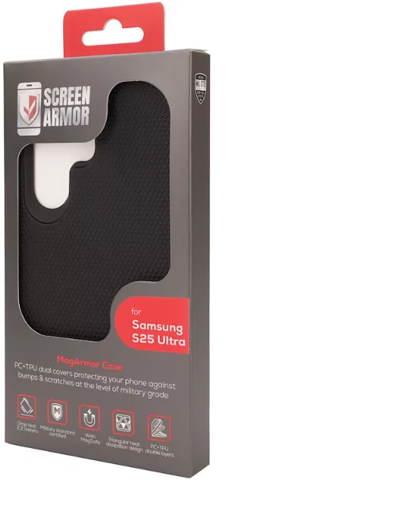 ScreenArmor MagArmor Case Apsauginis MagSafe Dėklas Samsung Galaxy S25 Ultra juodos spalvos