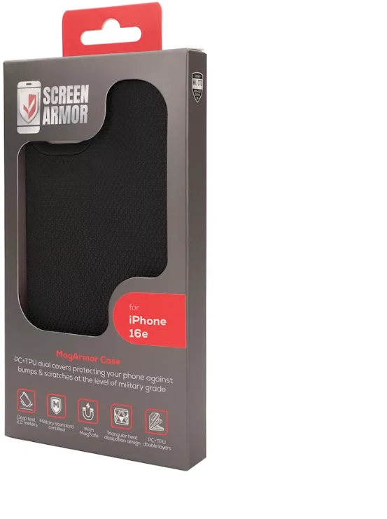 ScreenArmor MagArmor Dėklas iPhone 17e/16e, juodas