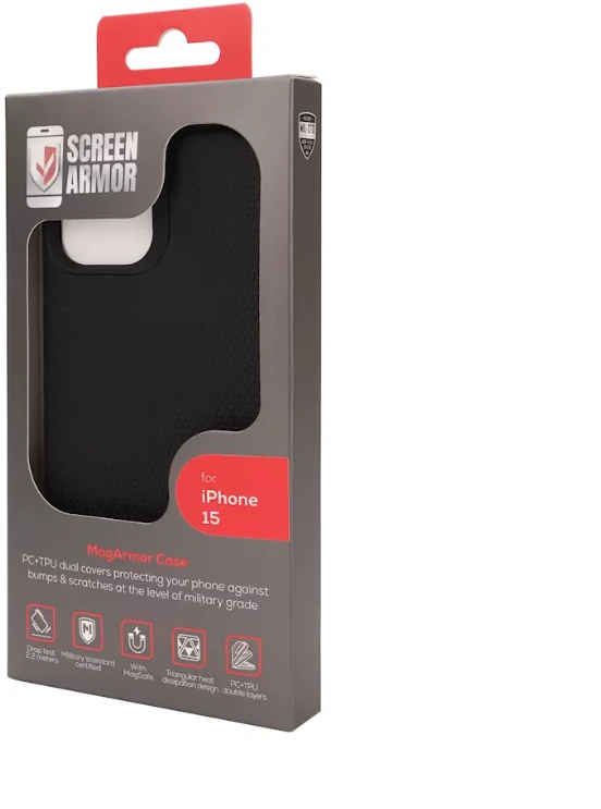 ScreenArmor MagArmor Dėklas iPhone 15, juodas