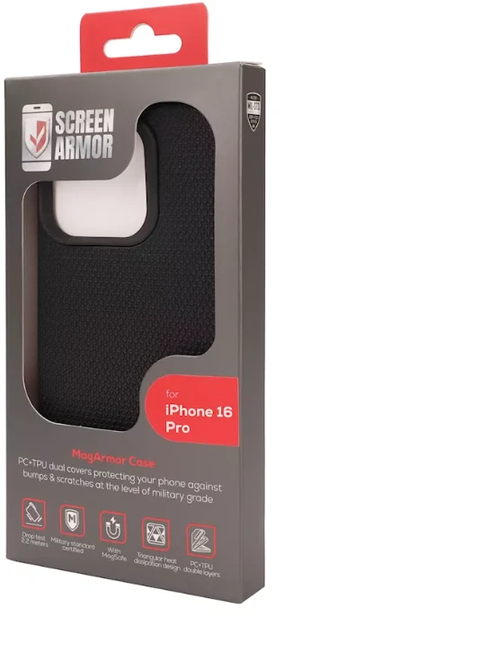 ScreenArmor MagArmor Dėklas iPhone 16 Pro, juodas