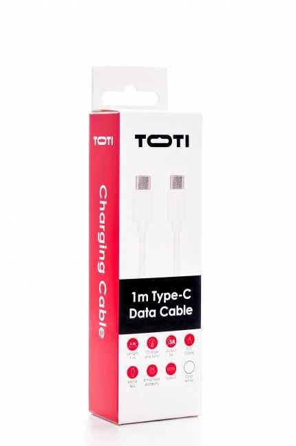 SEEK TOTI Type-C to Type-C, 1m PVC Data Cable 3A, Baltas