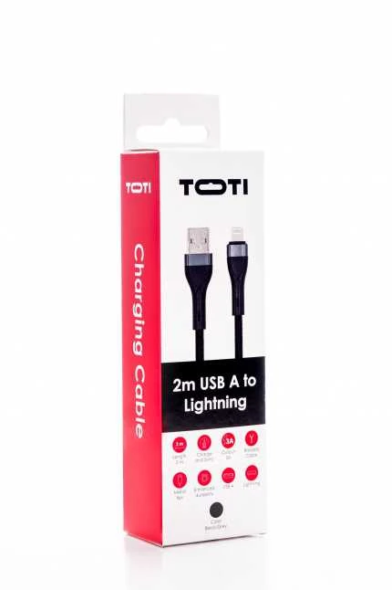 SEEK TOTI USB A to Lightning, 2m Braided Cable 2A (non-MFI), Juodas
