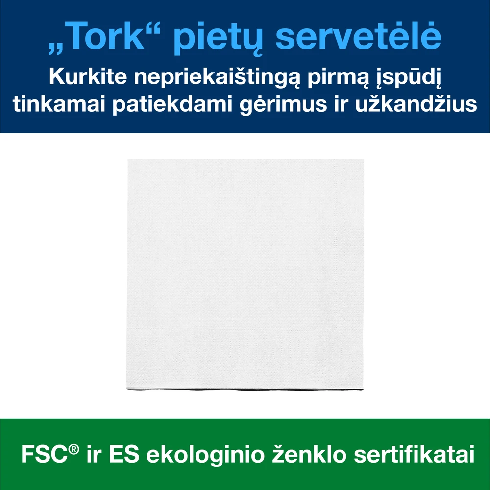 Servetėlės Tork (477149), pietų servetėlės, 2 sluoksniai, 200vnt., baltos spalvos
