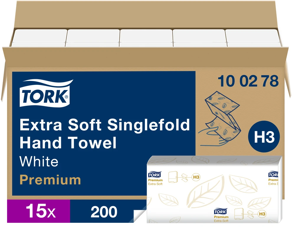 Servetėlės Tork Singlefold Soft Premium H3 (100278), 2 sluoksniai, baltos spalvos, 200 lapelių
