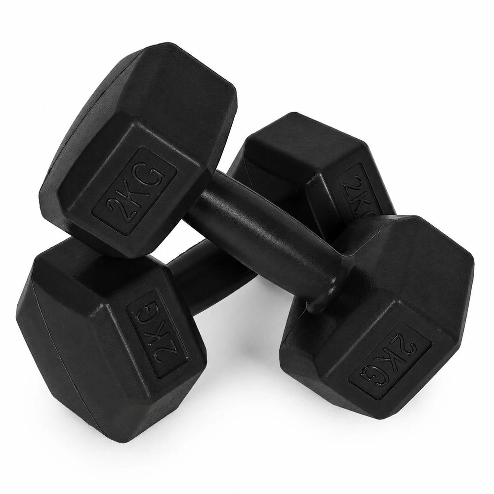 Šešiakampiių juodų hantelių rinkinys 2x2 kg MOVEPRO