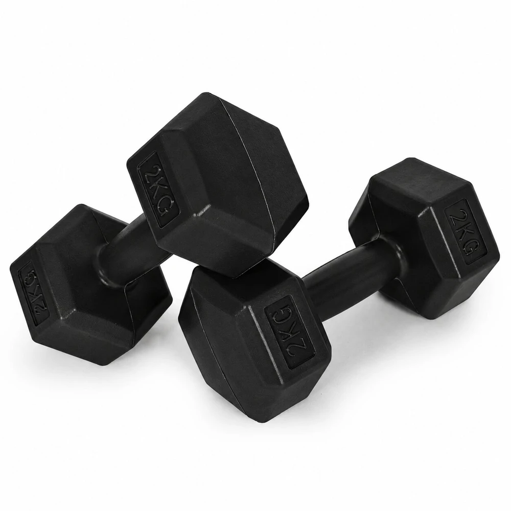 Šešiakampiių juodų hantelių rinkinys 2x2 kg MOVEPRO