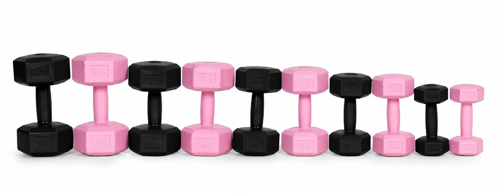 Šešiakampiių juodų hantelių rinkinys 2x2 kg MOVEPRO
