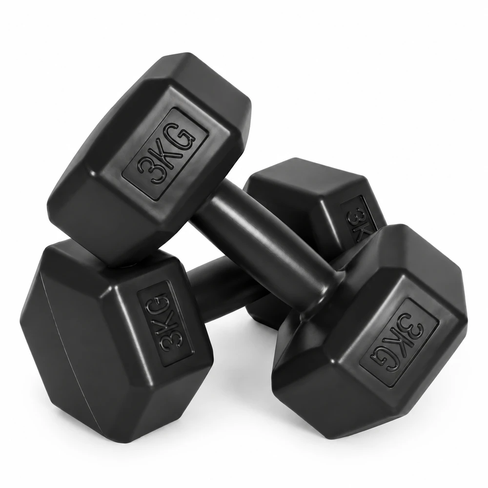 Šešiakampiių juodų hantelių rinkinys 2x3 kg MOVEPRO