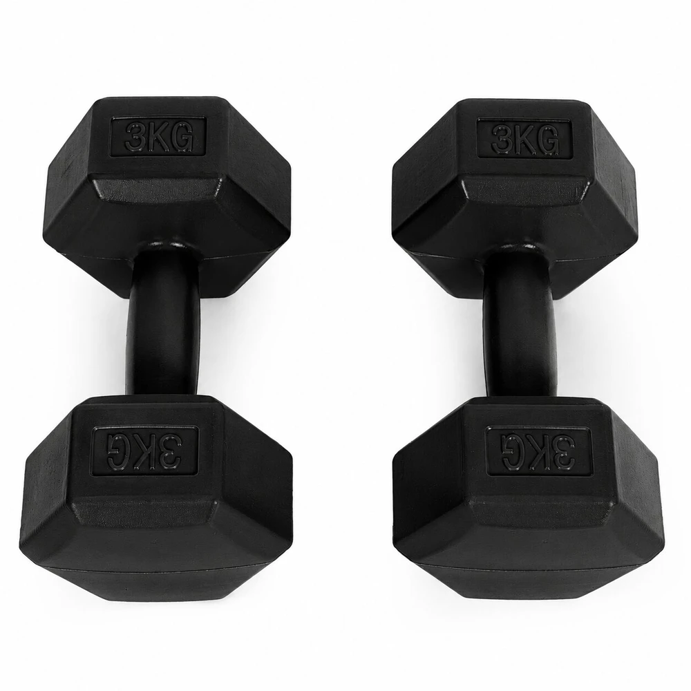 Šešiakampiių juodų hantelių rinkinys 2x3 kg MOVEPRO