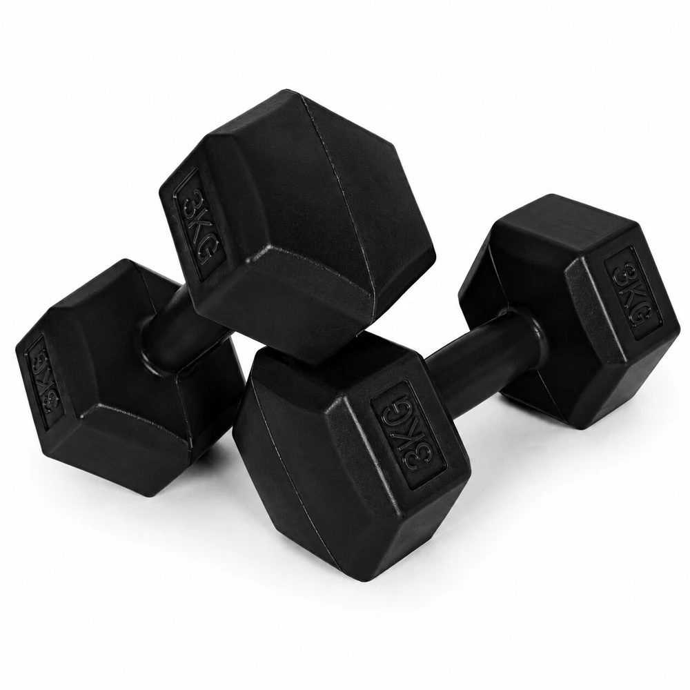 Šešiakampiių juodų hantelių rinkinys 2x3 kg MOVEPRO