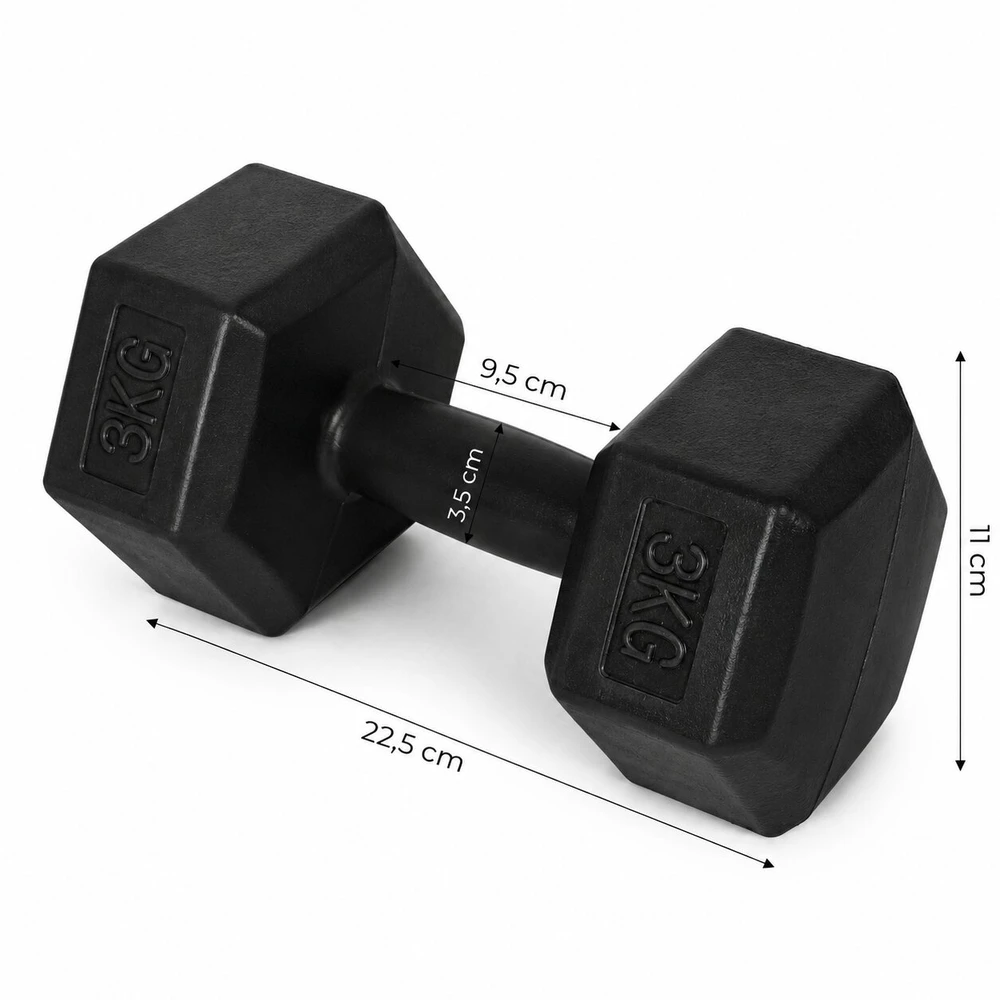 Šešiakampiių juodų hantelių rinkinys 2x3 kg MOVEPRO