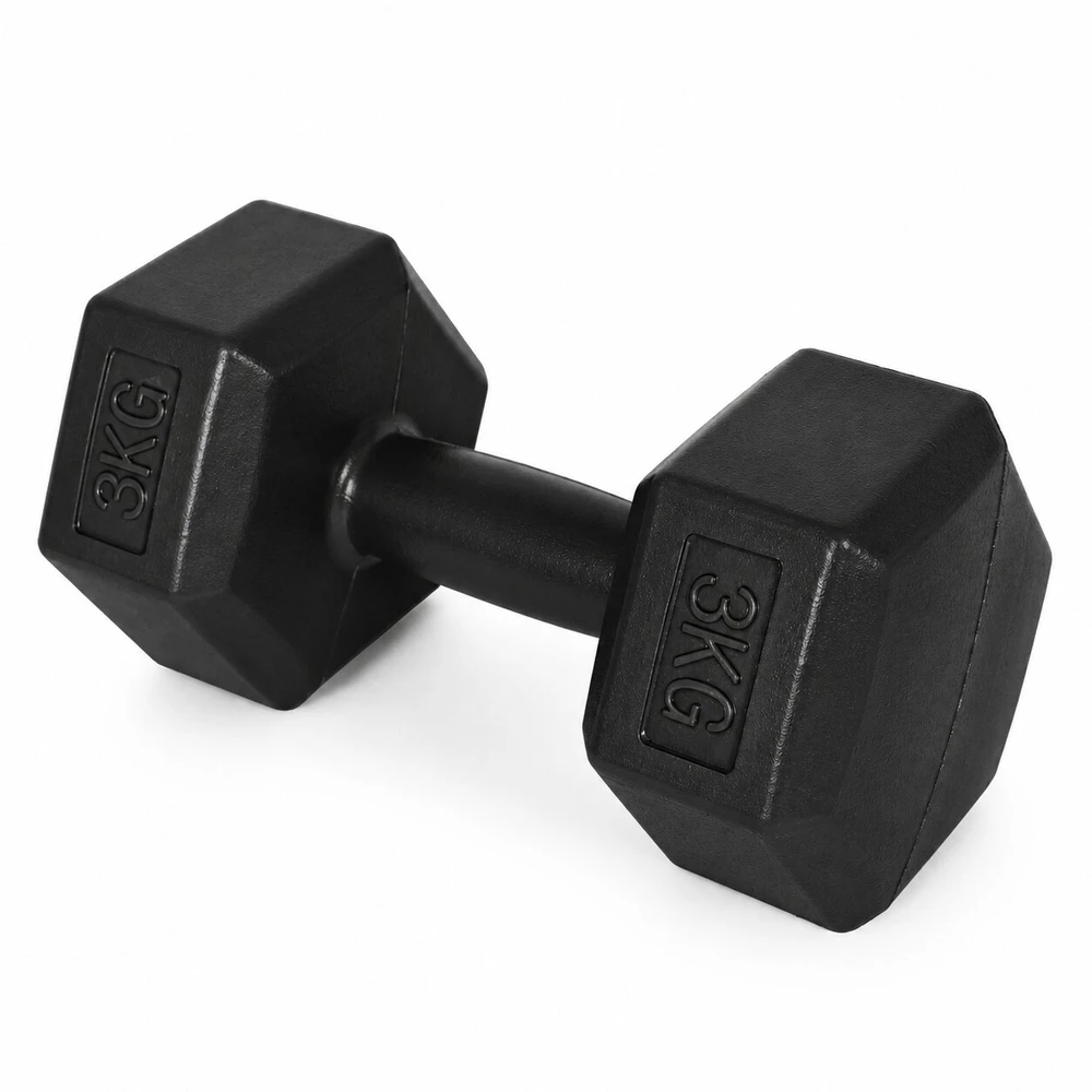 Šešiakampiių juodų hantelių rinkinys 2x3 kg MOVEPRO