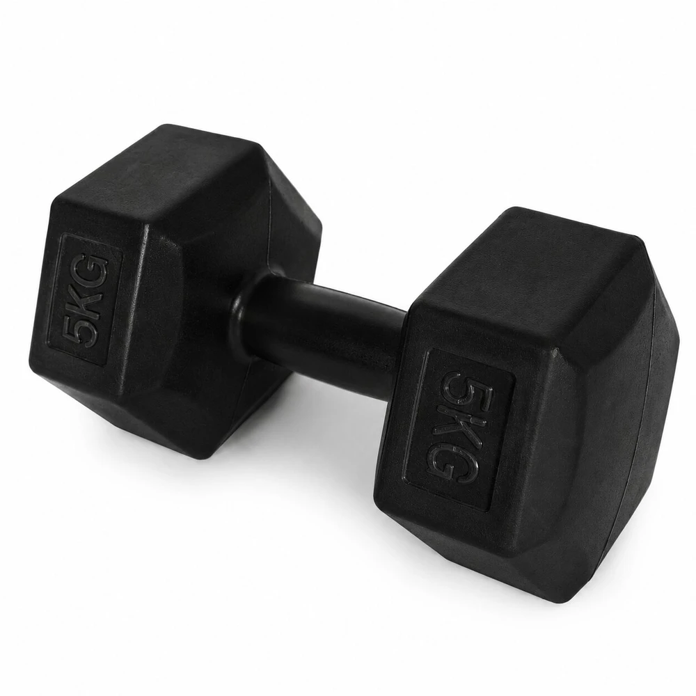 Šešiakampių juodų hantelių rinkinys 2x5 kg MOVEPRO