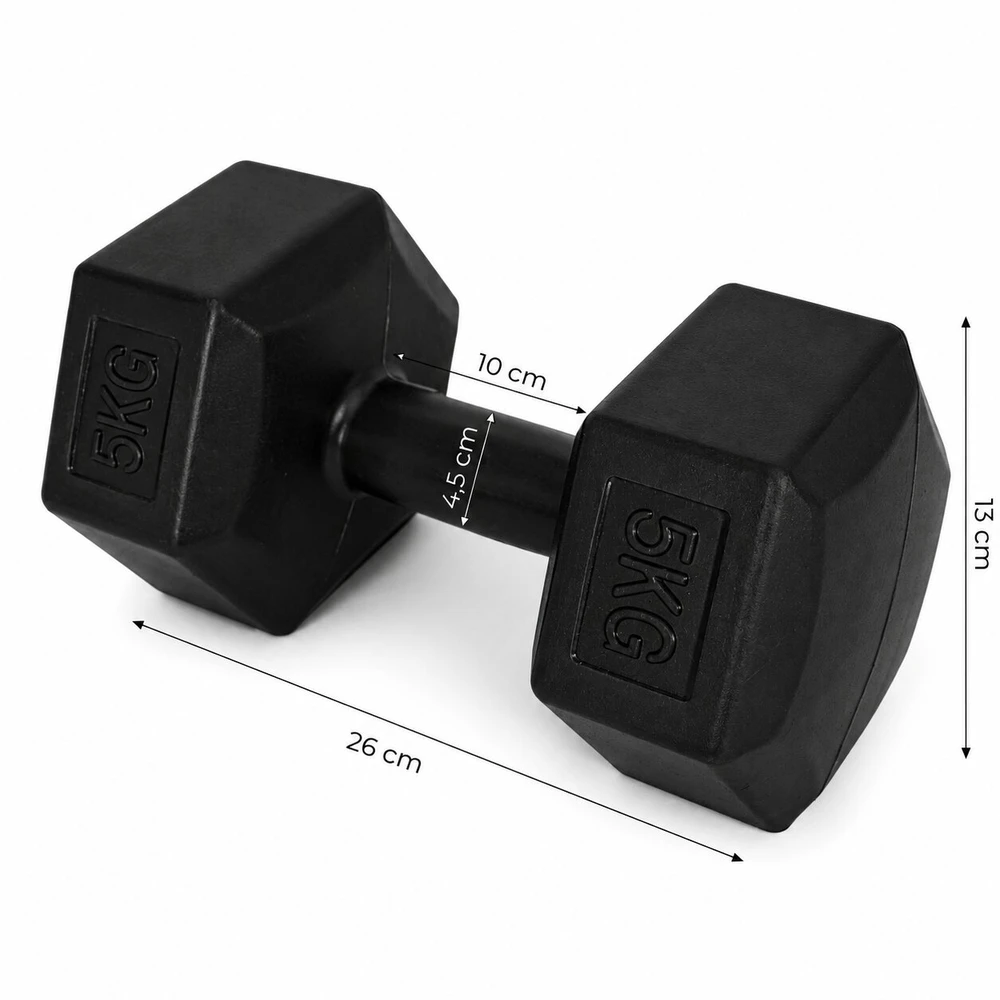 Šešiakampių juodų hantelių rinkinys 2x5 kg MOVEPRO