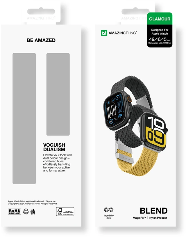 Set of 2 AmazingThing Blend Band for Watch 45/46/49mm – Geltona-juodos spalvos/juodos spalvos