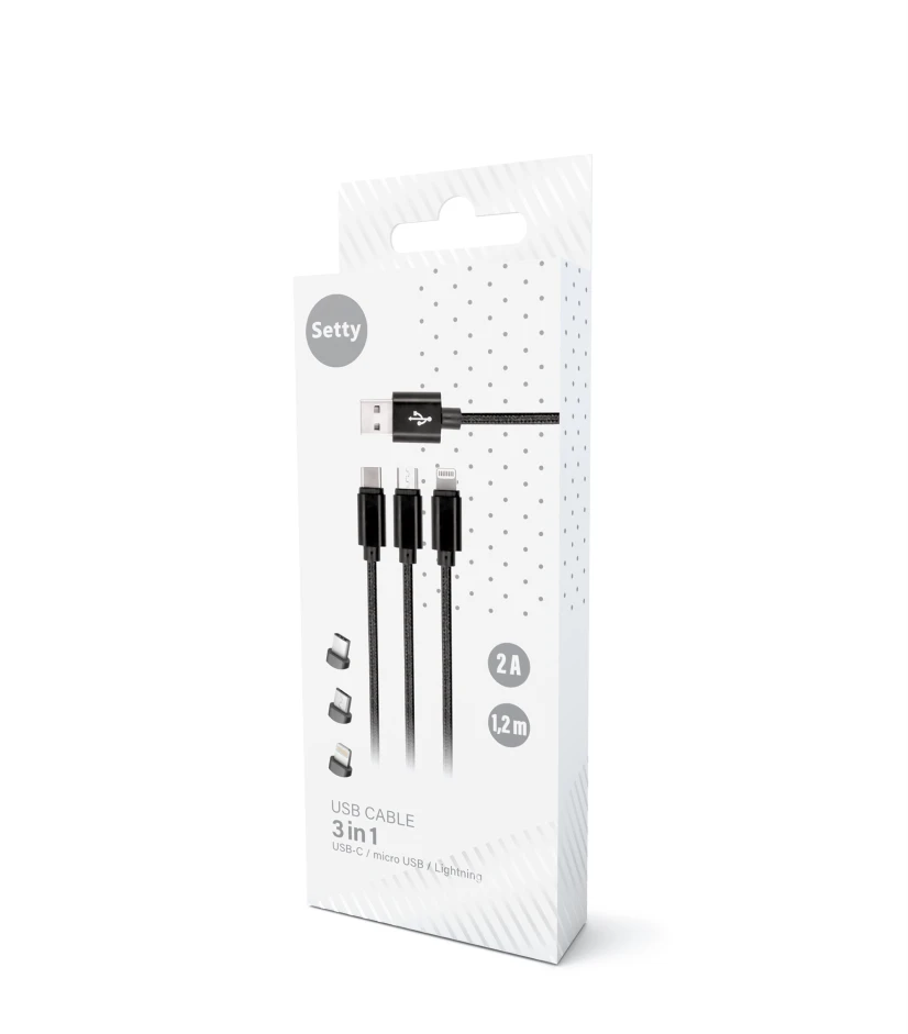 Setty 3in1 micro-USB+8PIN+type-C laidas