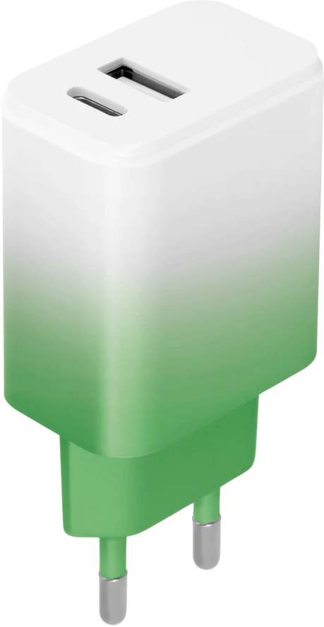 Setty įkroviklis USB + USB-C 20W LSIG-AC-20 mėtų ir baltos spalvos gradientas