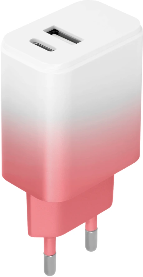 Setty įkroviklis USB + USB-C 20W LSIG-AC-20 baltas-rožinis gradientas