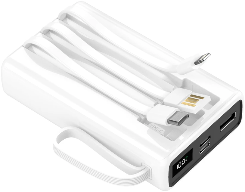 Setty išorinė baterija 10000 mAh su laidais SPB-LC-210 balta
