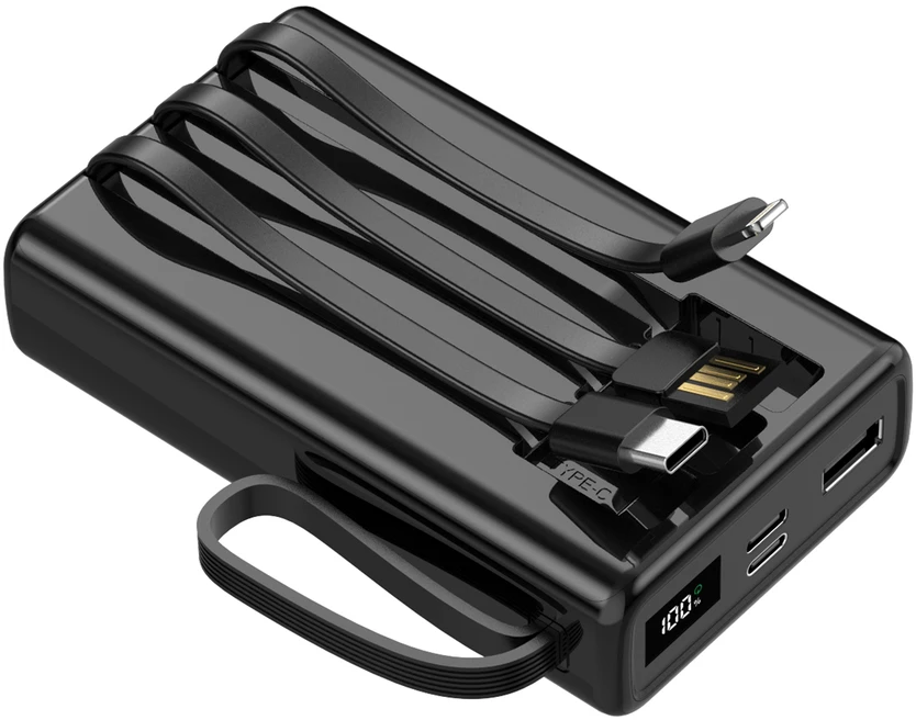 Setty išorinė baterija 10000 mAh su laidais SPB-LC-210 juoda
