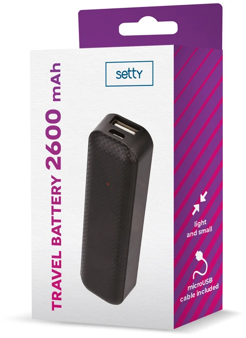 Setty išorinė baterija 2600 mAh mini juoda