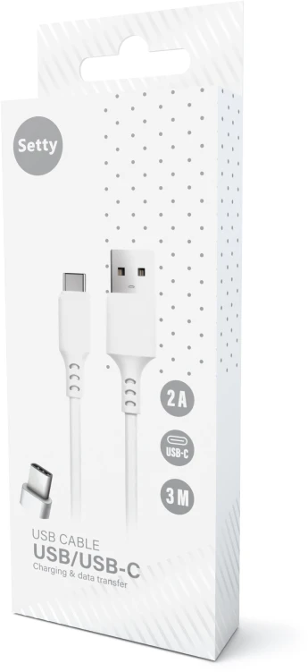 Setty laidas USB – USB-C 3,0 m 2A baltas NAUJAS