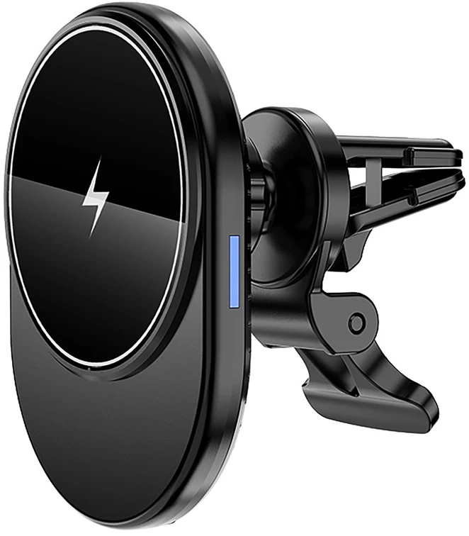 Setty MagSafe automobilinis telefono laikiklis į ventiliacijos groteles su indukciniu įkrovimu, ovalus, LED, MS, juodas QMUS-K-01