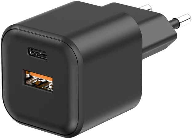 Setty sieninis įkroviklis USB-A + USB-C 20W LSGaN-AC-201 juodas