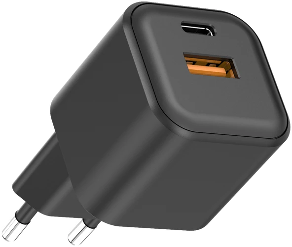 Setty sieninis įkroviklis USB-A + USB-C 20W LSGaN-AC-201 juodas
