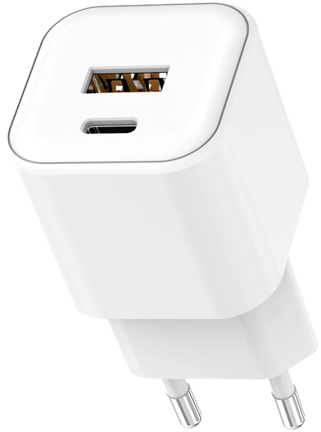 Setty sieninis įkroviklis USB-A + USB-C 20W LSGaN-AC-200 baltas