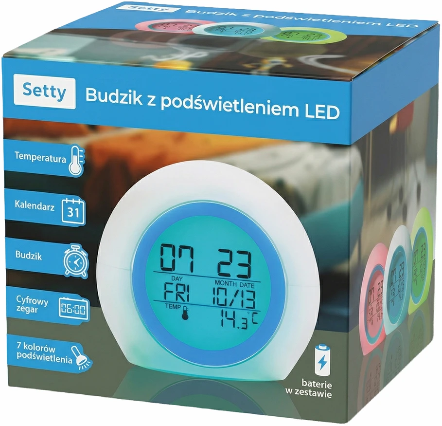 Setty žadintuvas su LED šviesa, mėlynas JZ-212